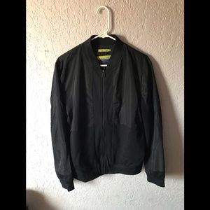 Zara Mixed fabric navy Blue Bomber jacket.